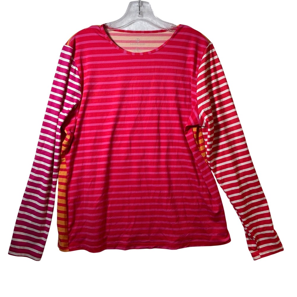 Lands End Womens Large 14-16‎ Long Sleeve Swim Top Rash Guard Pink Red Orange